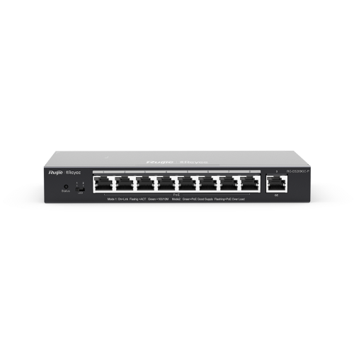 RG-ES209GC-P 8 x 10/100/1000 Base-T PoE/PoE+ Port 1 x 10/100/1000 Base-T Uplink Port | 120W PoE Kapasitesi | Çelik Kasa - 0