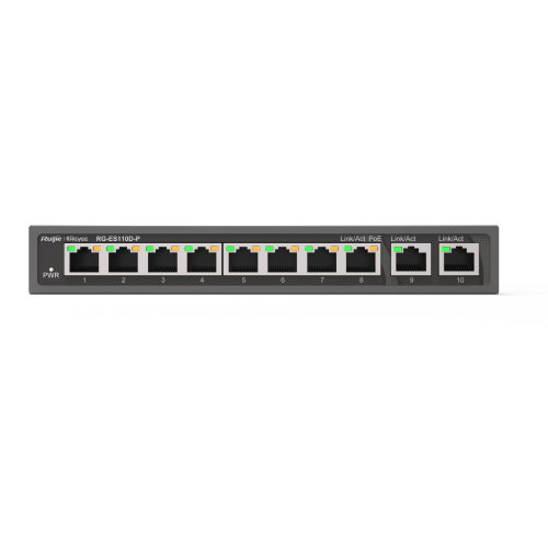 RG-ES110D-P 8 x 10/100 Base-T PoE/PoE+ Port | 2 x 10/100/1000 Base-T Uplink Port 110W PoE Kapasitesİ - 0