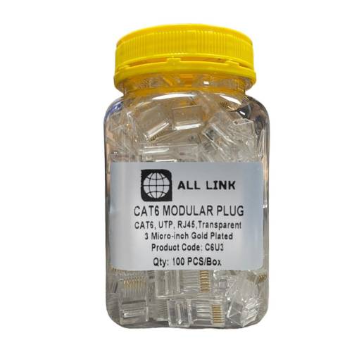 C6U3 CAT6 UTP MODULAR PLUG RJ45 TRANSPARENT 3 MICRO-INCH GOLD PLATED - 0