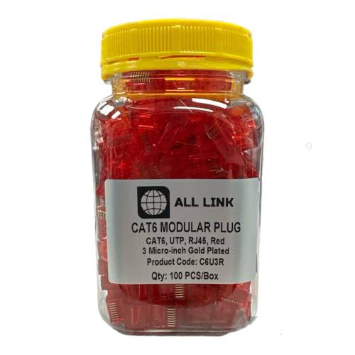 C6U3R CAT6 UTP MODULAR PLUG RJ45 RED 3 MİCRO-İNCH GOLD PLATED - 0