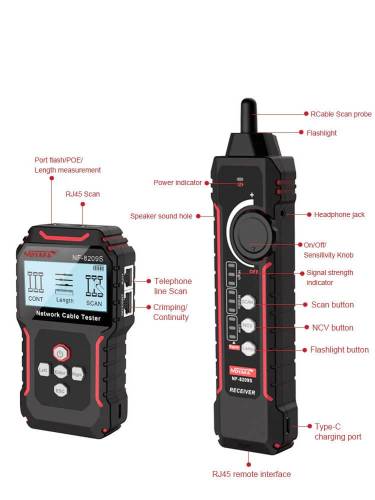 NF-8209S Network Cable Tester and Tracer with Anti-jamming Porbe, Crimp, PoE Port - 1