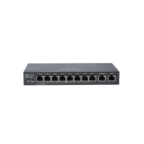 RG-EG210G-P Router | 8 x 10/100/1000 Base-T PoE/PoE+ Port 2 x 10/100/1000 Base-T Port 70W PoE Kapasitesi 4 x WAN | 200 Eşzamanlı Kullanıcı - 0